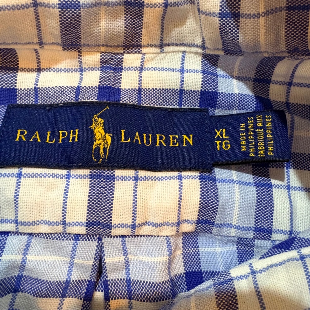 Polo Ralph Lauren Mens XL Blue White Plaid Short Sleeve Button Down Shirt Cotton - Picture 4 of 8